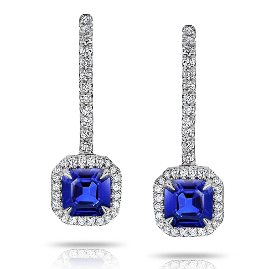 Blue Sapphire and Diamond Halo Earrings