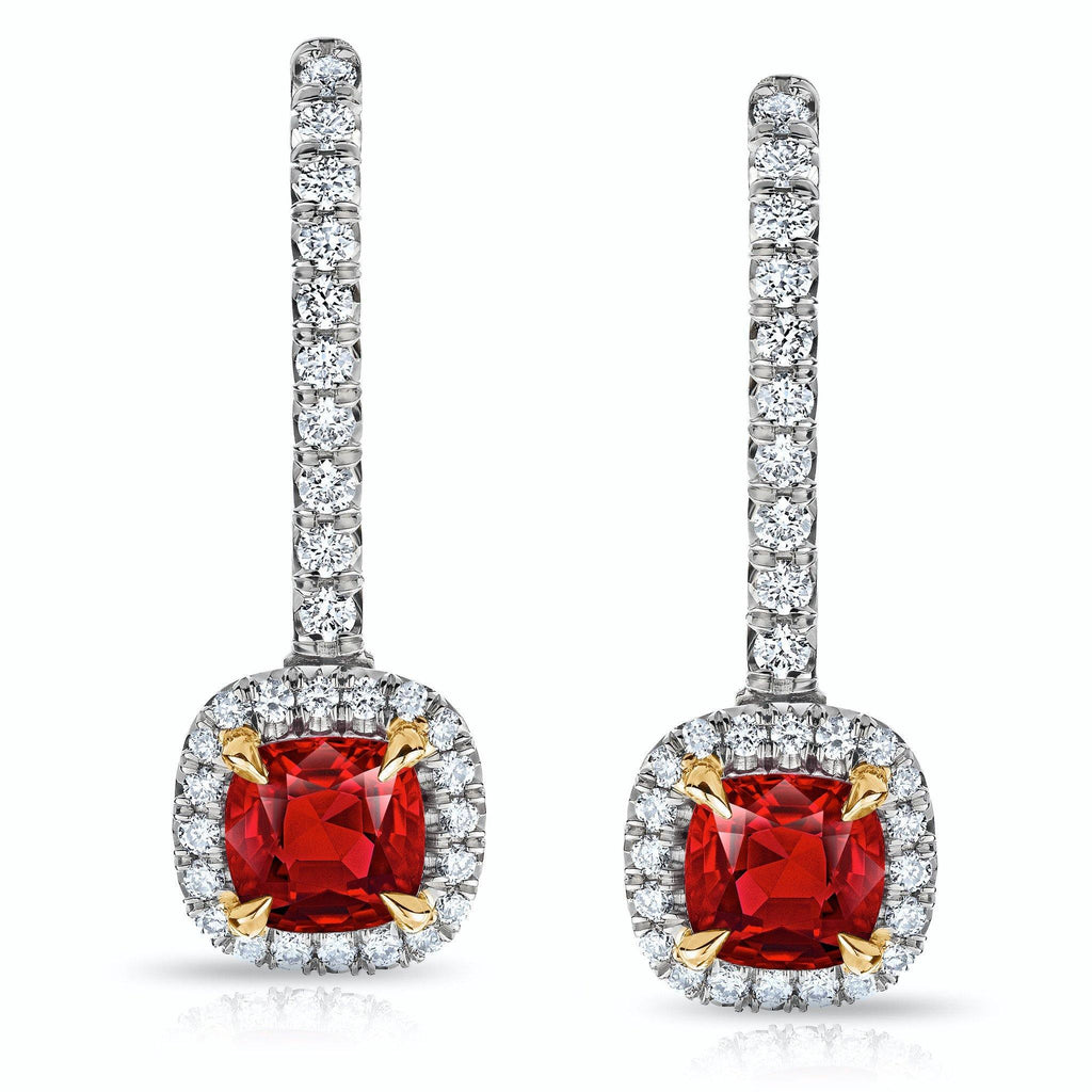 1.04 Carat Ruby and Diamond Halo Drop Earrings