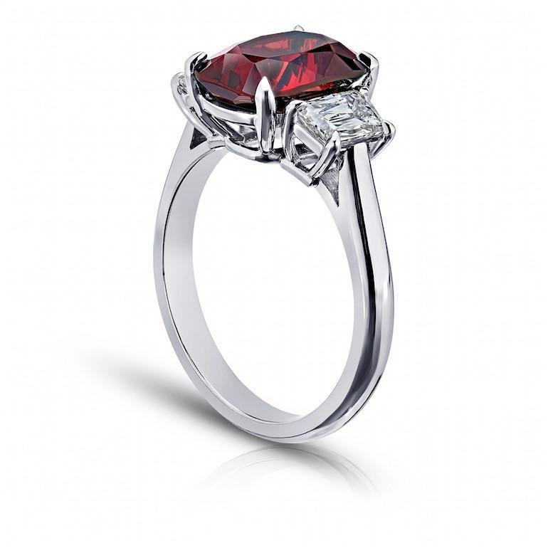 4.24 Carat Cushion Red Spinel Platinum Ring - David Gross Group