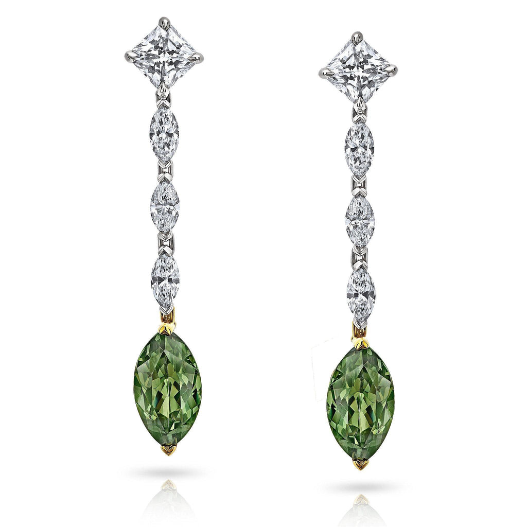 Demantoid Garnet and Diamond Drop Earrings
