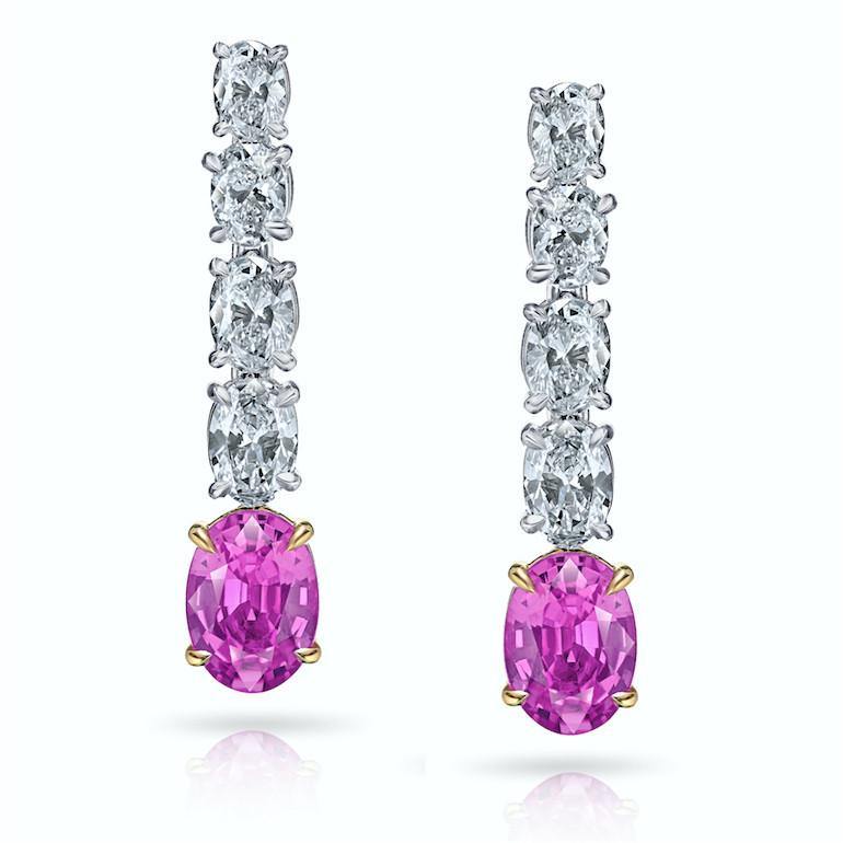 1.73 Carat Oval Pink Sapphire and Diamond Earrings
