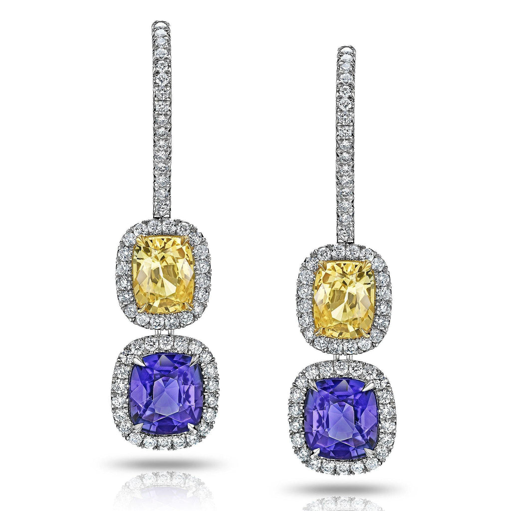 Violet and Yellow Sapphire Diamond Earrings