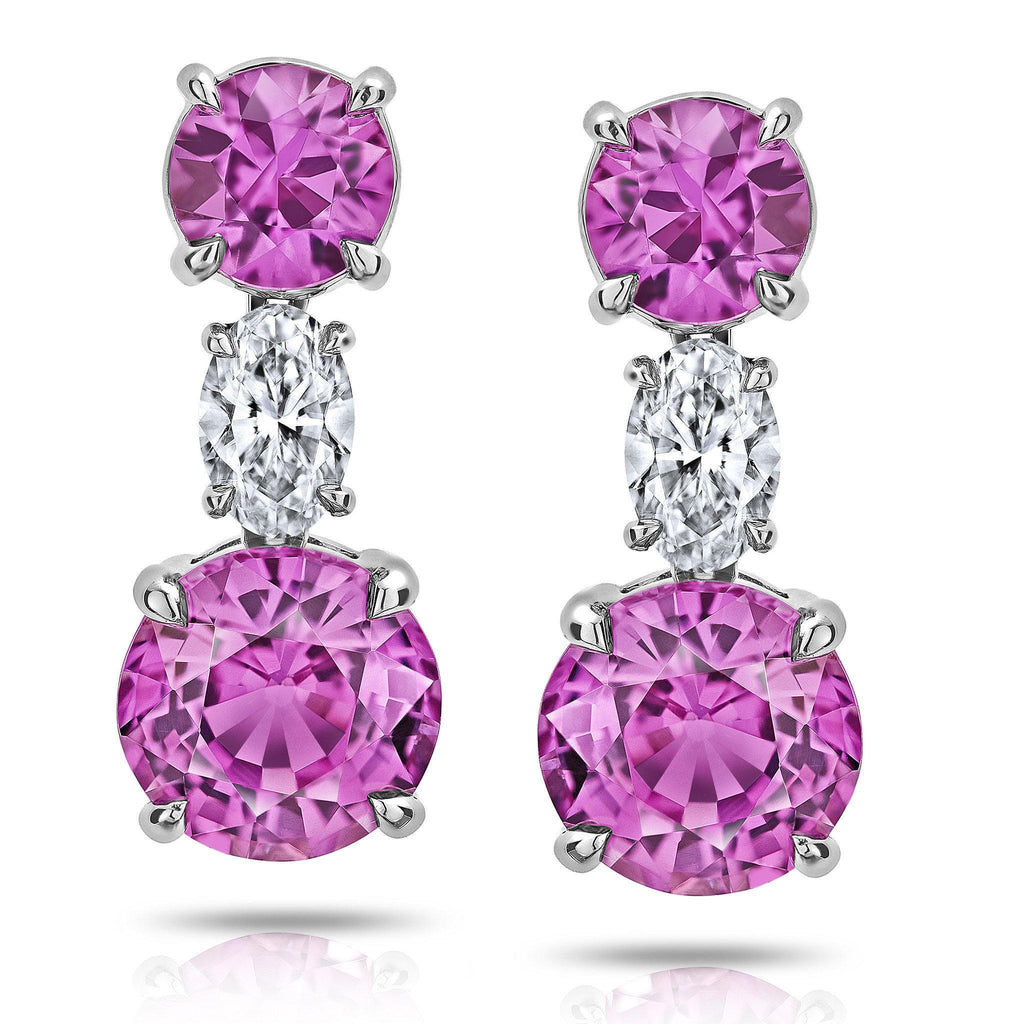 4.68 Carat Pink Round Sapphire and Diamond Earrings