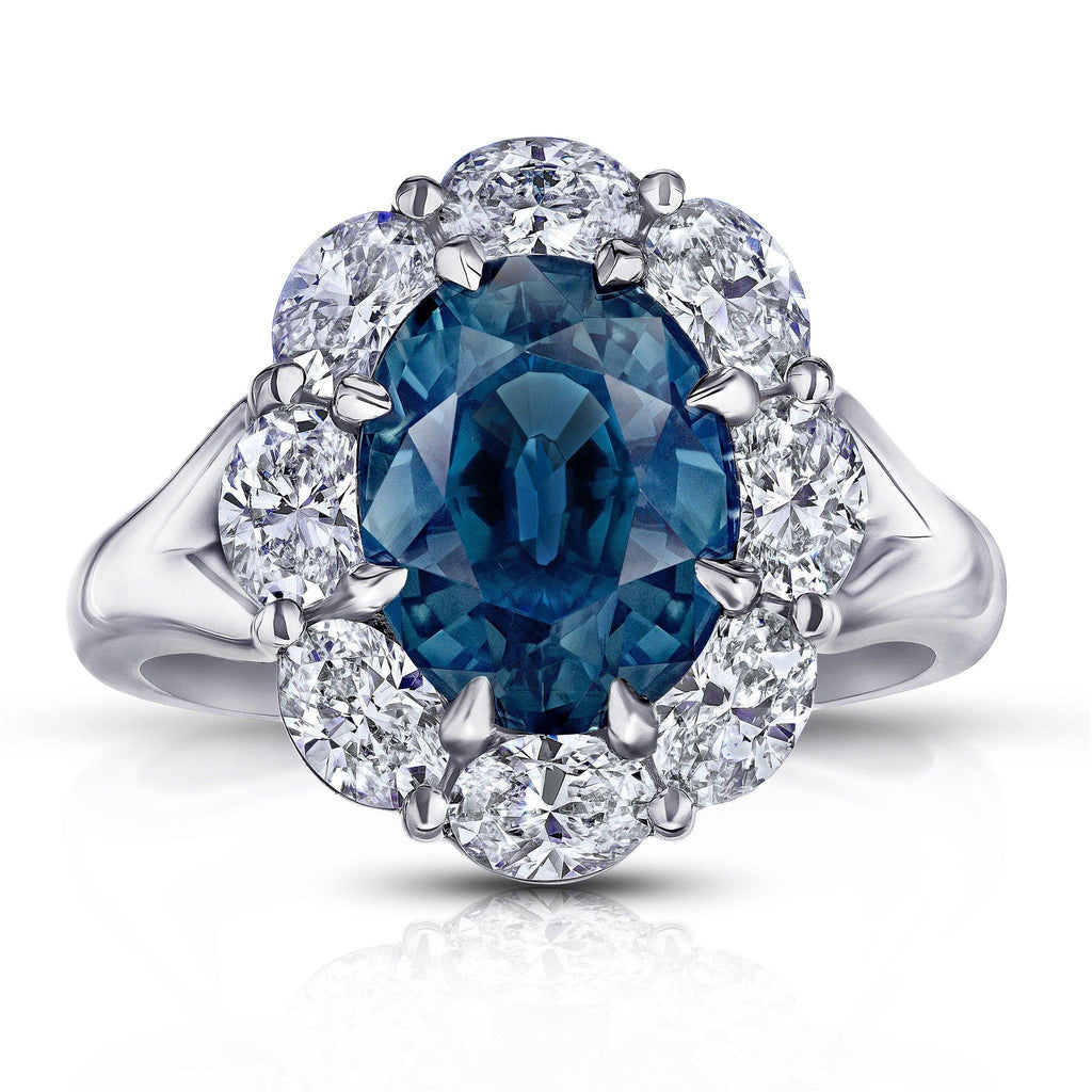 4.63 Carat Oval Greenish Blue Sapphire Ring