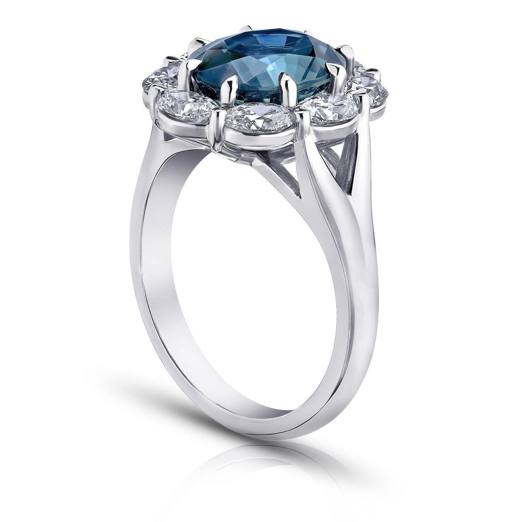 4.63 Carat Oval Greenish Blue Sapphire Ring - David Gross Group