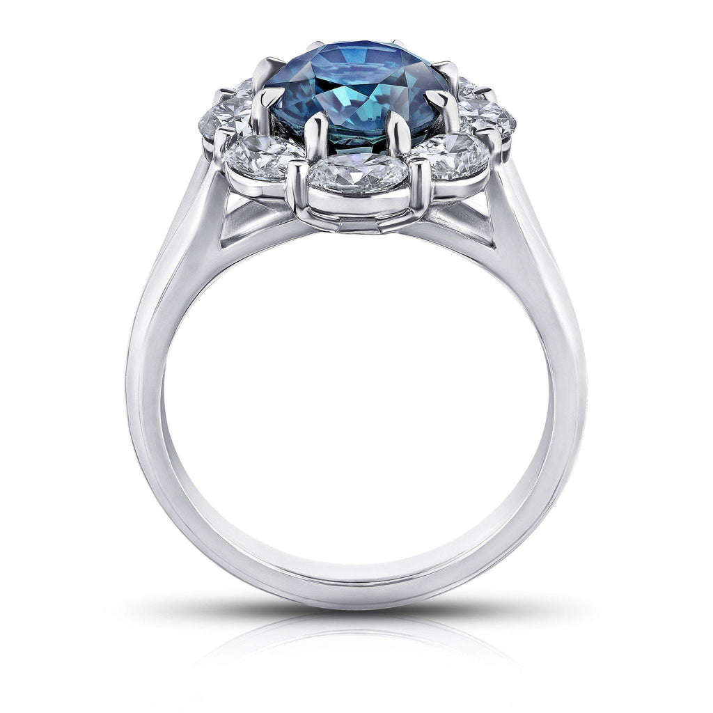 4.63 Carat Oval Greenish Blue Sapphire Ring - David Gross Group