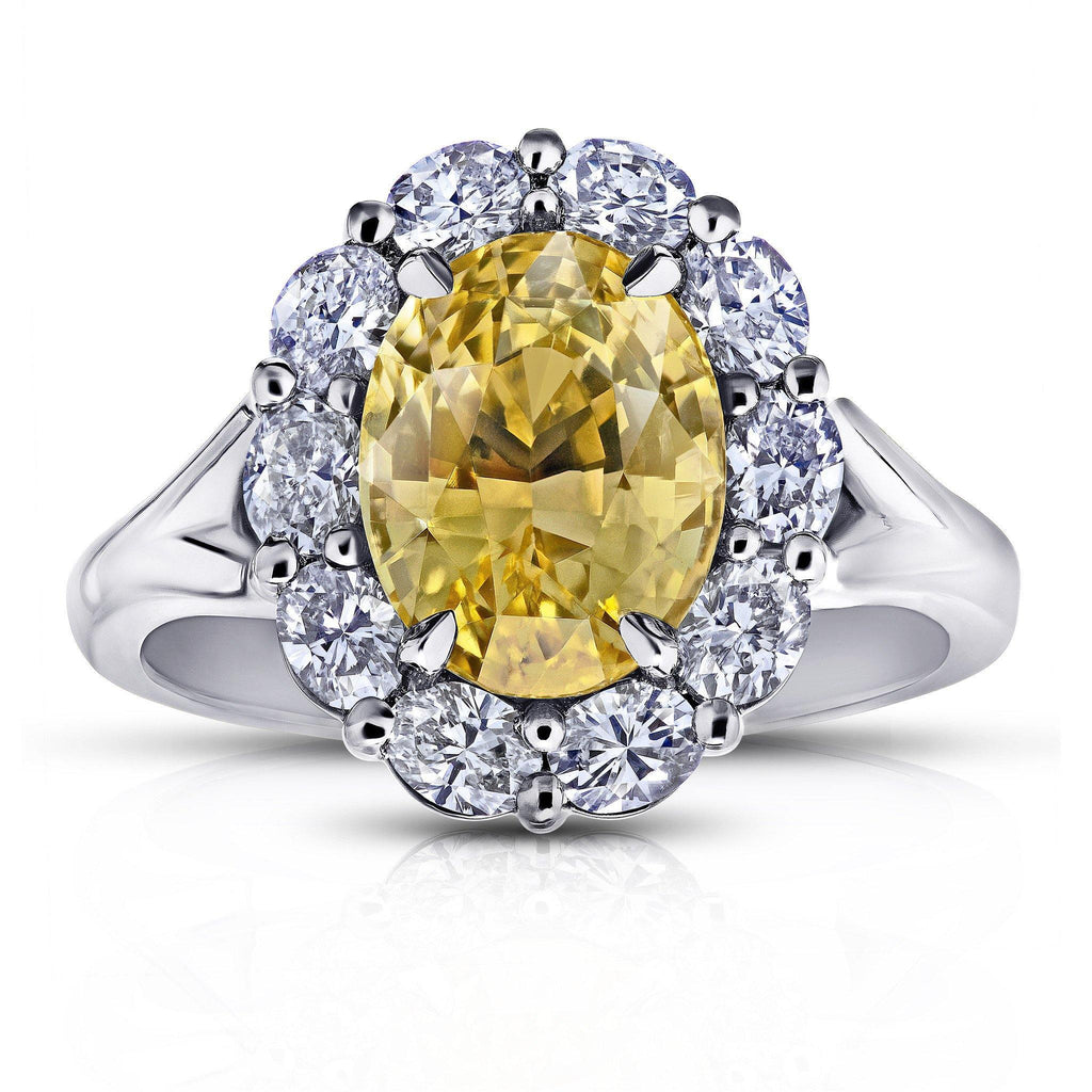 4.42 Carat Yellow Oval Sapphire Princess Diana Ring