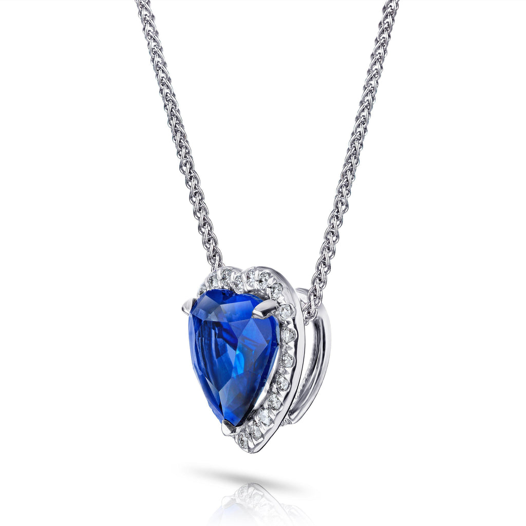 1.68 Carat Blue Heart Shape Sapphire and Diamond Pendant - David Gross Group