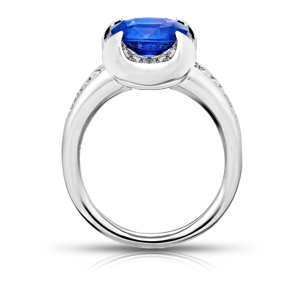 3.21 Carat Cushion Blue Sapphire And Diamond Ring - David Gross Group