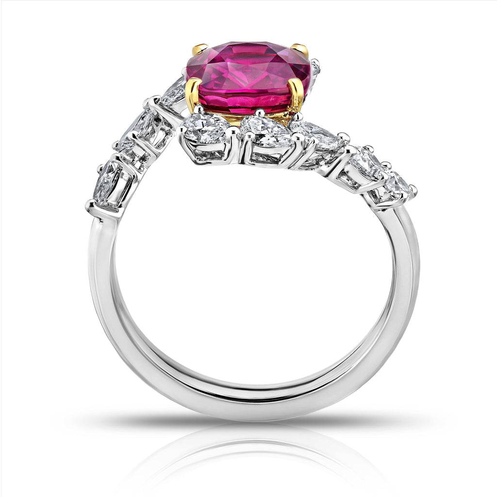 3.36 Carat Cushion Red Ruby and Diamond Ring - David Gross Group