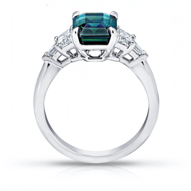 3.82 Carat Emerald Cut Green Sapphire And Diamond Ring - David Gross Group