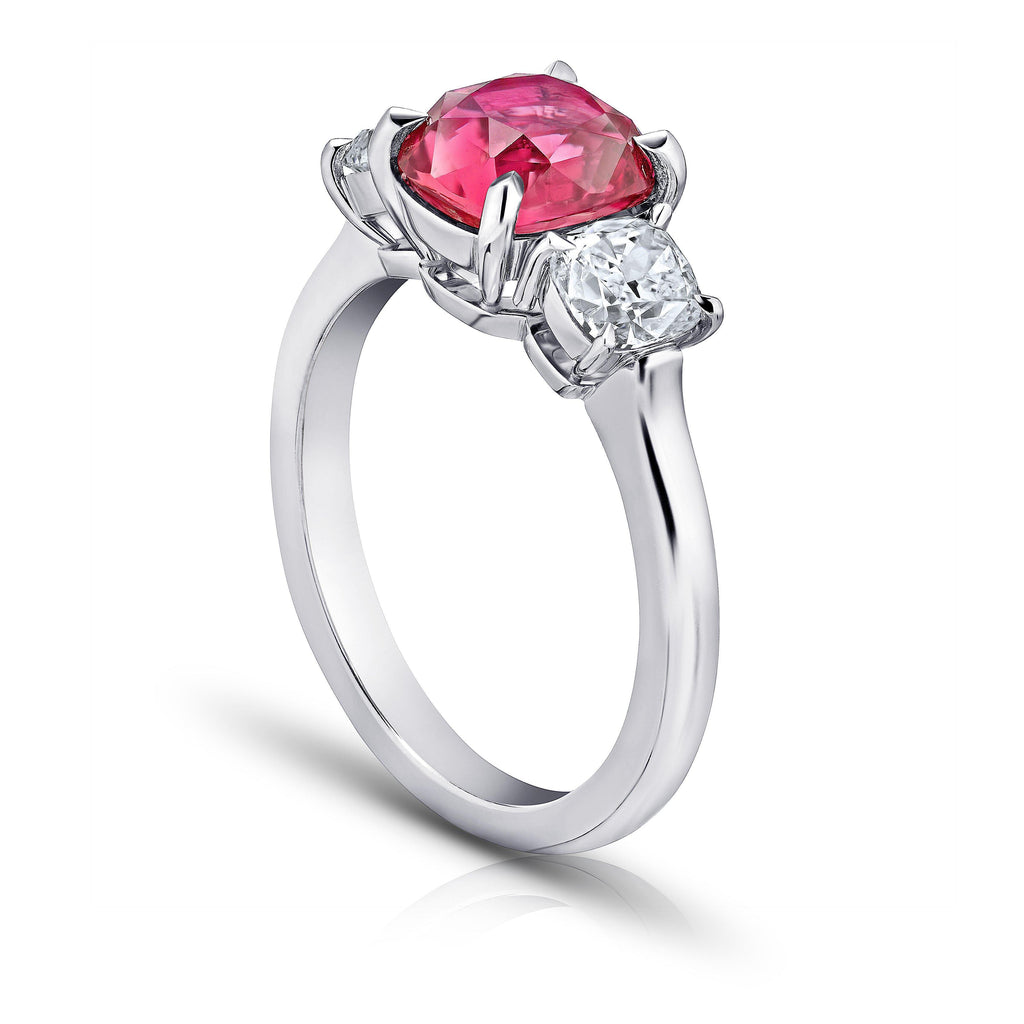 2.89 Carat Cushion Pink Padparadscha Sapphire And Diamond Ring - David Gross Group