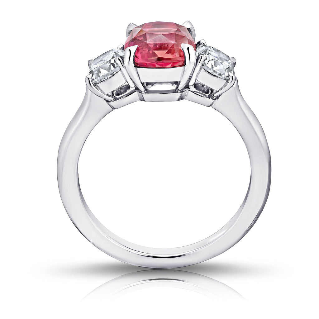 2.89 Carat Cushion Pink Padparadscha Sapphire And Diamond Ring - David Gross Group
