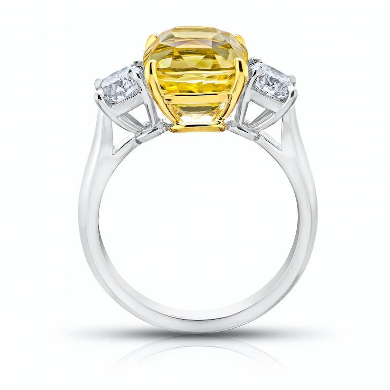 6.42 Carat Cushion Yellow Sapphire And Diamond Ring - David Gross Group