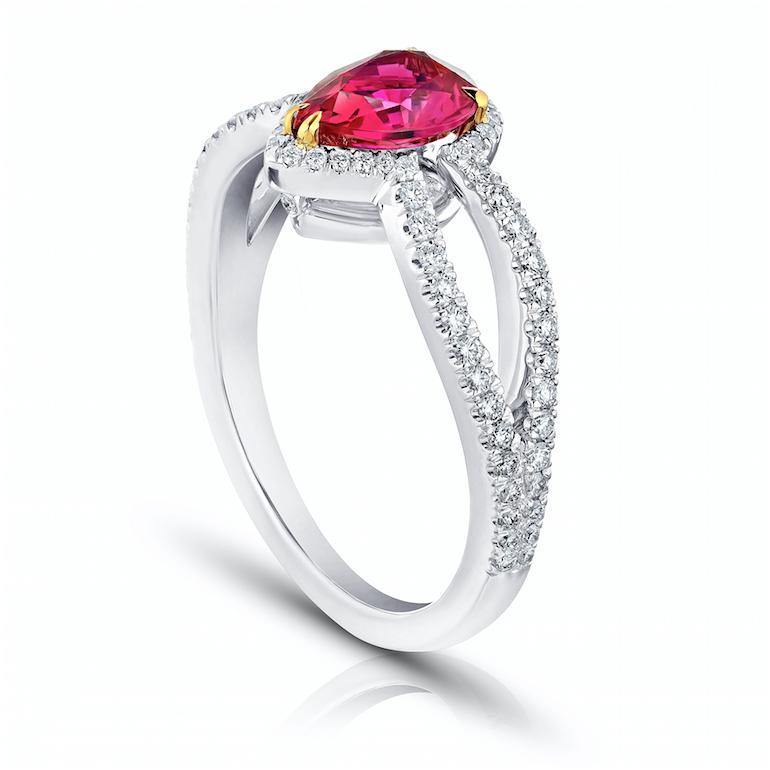 1.42 Carat Pear Shape Ruby and Diamond Platinum Ring - David Gross Group