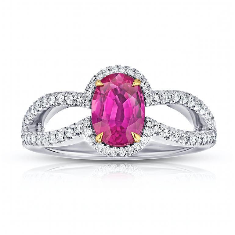 1.54 Carat Oval Ruby and Diamond Platinum Ring