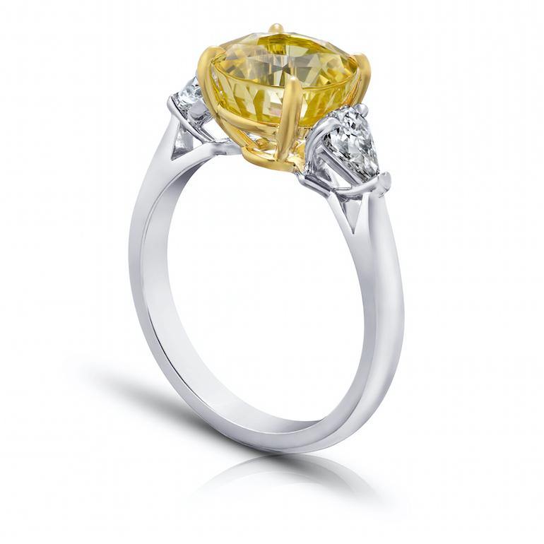 4.55 Carat Round Yellow Sapphire And Diamond Ring - David Gross Group