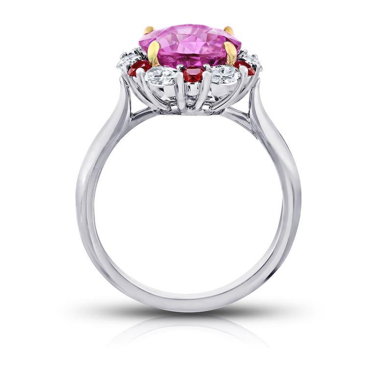 4.04 Carat Round Pink Sapphire Ruby and Diamond Ring - David Gross Group