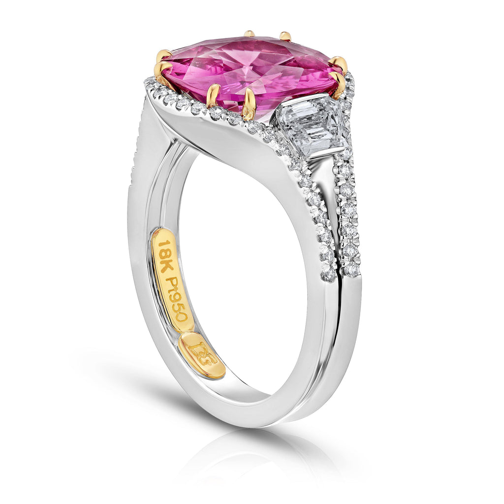 4.54 Carat Cushion Pink Sapphire and Diamond Ring - David Gross Group