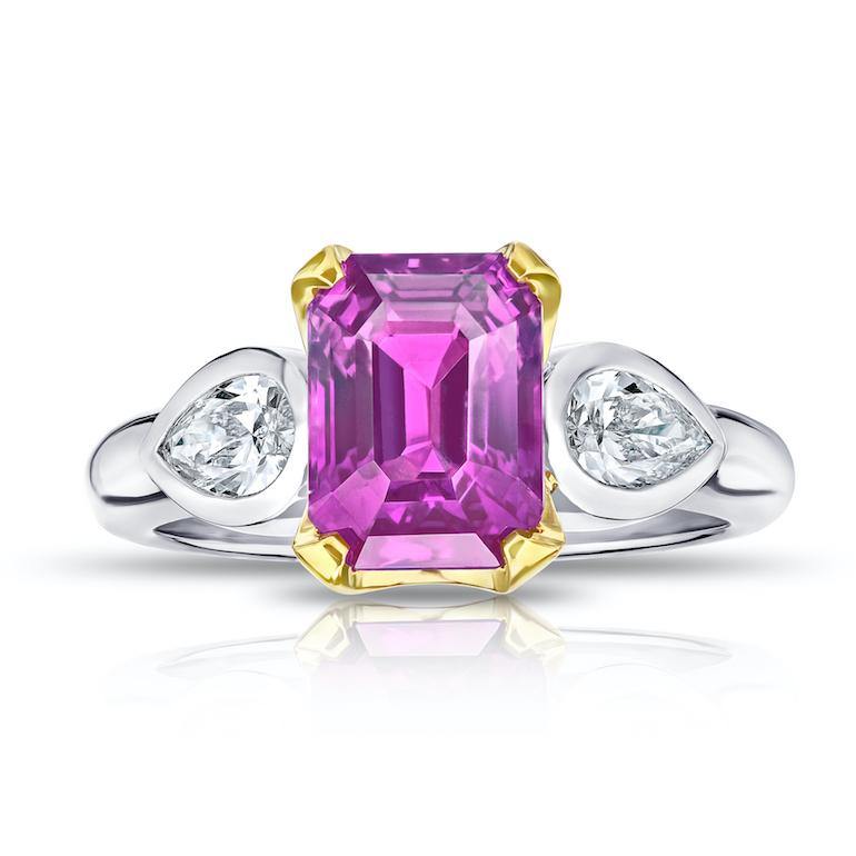 4.04 Carat Emerald Cut Pink Sapphire and Diamond Ring