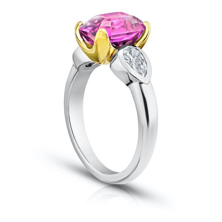 4.04 Carat Emerald Cut Pink Sapphire and Diamond Ring - David Gross Group