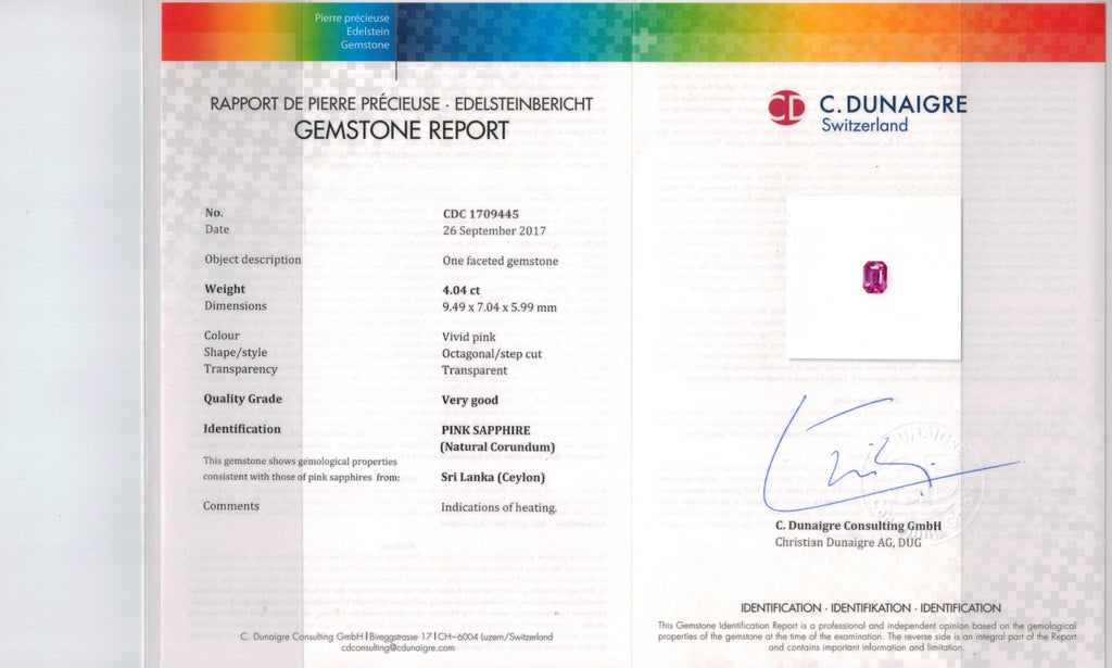 4.04 Carat Emerald Cut Pink Sapphire and Diamond Ring - David Gross Group