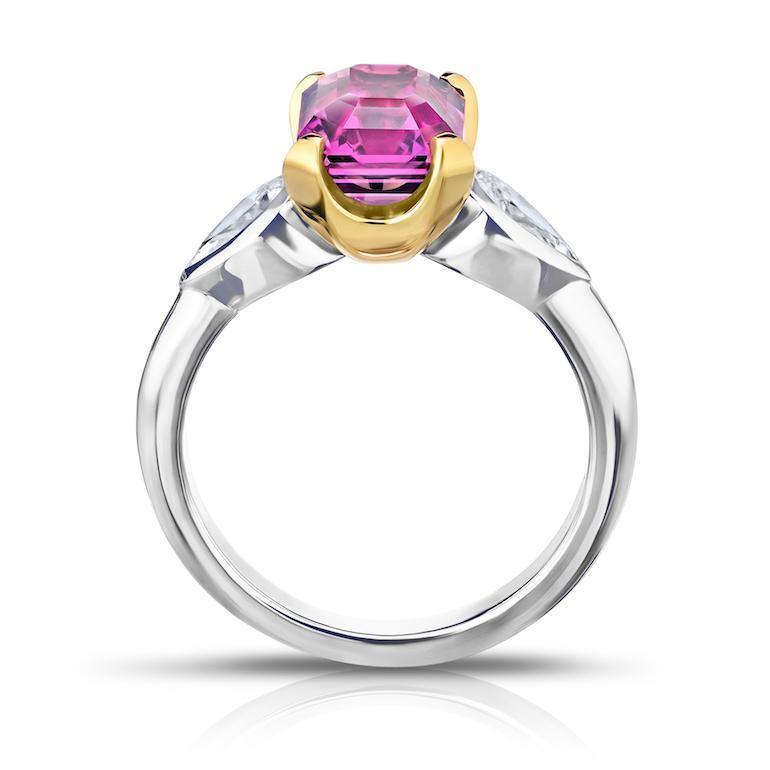 4.04 Carat Emerald Cut Pink Sapphire and Diamond Ring - David Gross Group