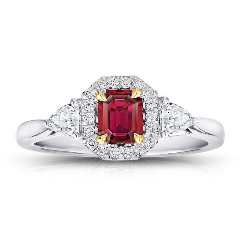 .59 Carat Emerald Cut Red Ruby and Diamond Ring