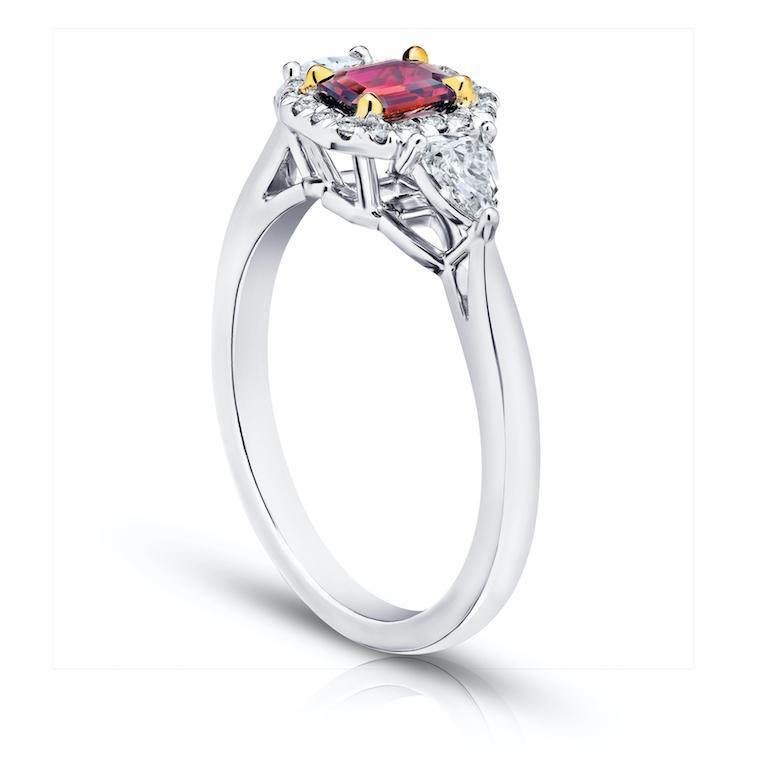 .59 Carat Emerald Cut Red Ruby and Diamond Ring - David Gross Group
