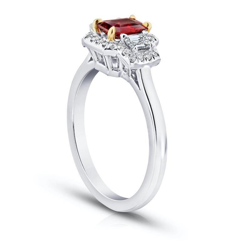 .72 Carat Emerald Cut Red Ruby and Diamond Ring - David Gross Group