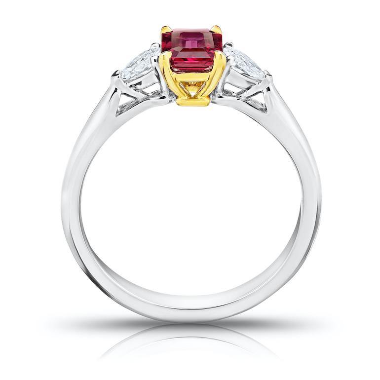 .77 Carat Emerald Cut Red Ruby and Diamond Ring - David Gross Group