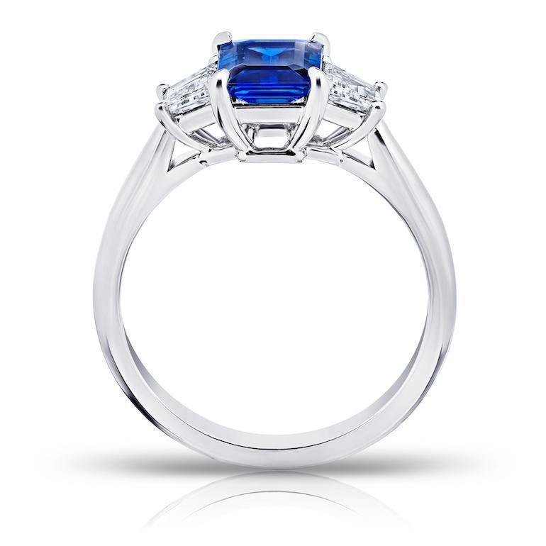 1.49 Carat Emerald Cut Blue Sapphire and Diamond Ring - David Gross Group