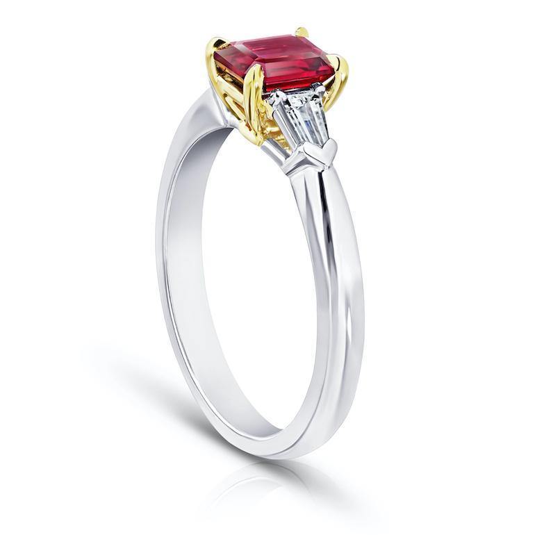 1.03 carat Emerald Cut Red Ruby and Diamond Ring - David Gross Group