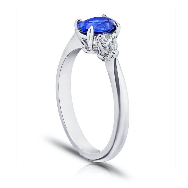 1.08 Carat Oval Blue Sapphire and Diamond Ring - David Gross Group