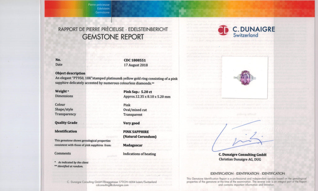 5.20 carat Oval Pink Sapphire and Diamond Ring - David Gross Group