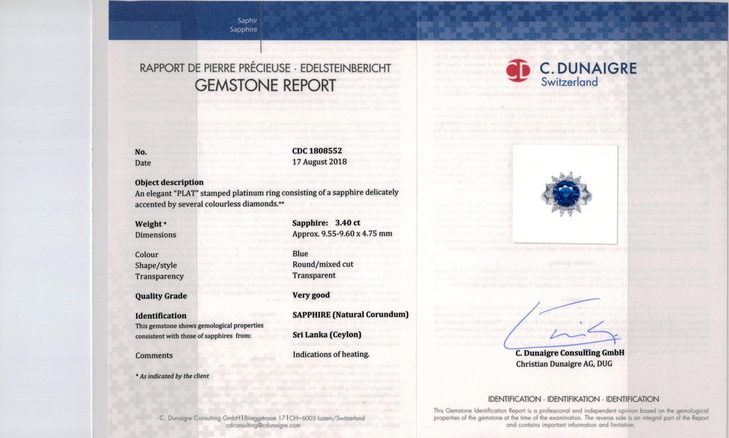 3.40 Carat Round Blue Sapphire and Diamond Ring - David Gross Group