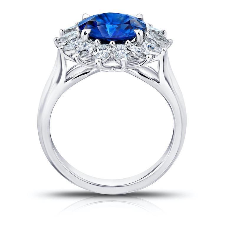 3.40 Carat Round Blue Sapphire and Diamond Ring - David Gross Group