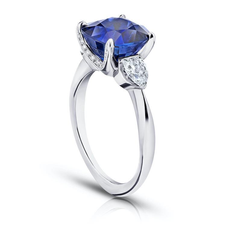 5.42 Carat Cushion Blue Sapphire and Diamond Ring - David Gross Group