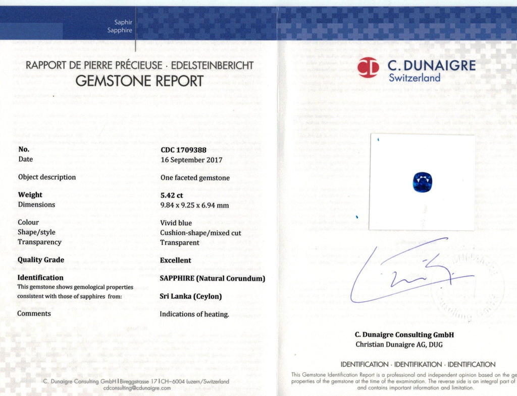 5.42 Carat Cushion Blue Sapphire and Diamond Ring - David Gross Group