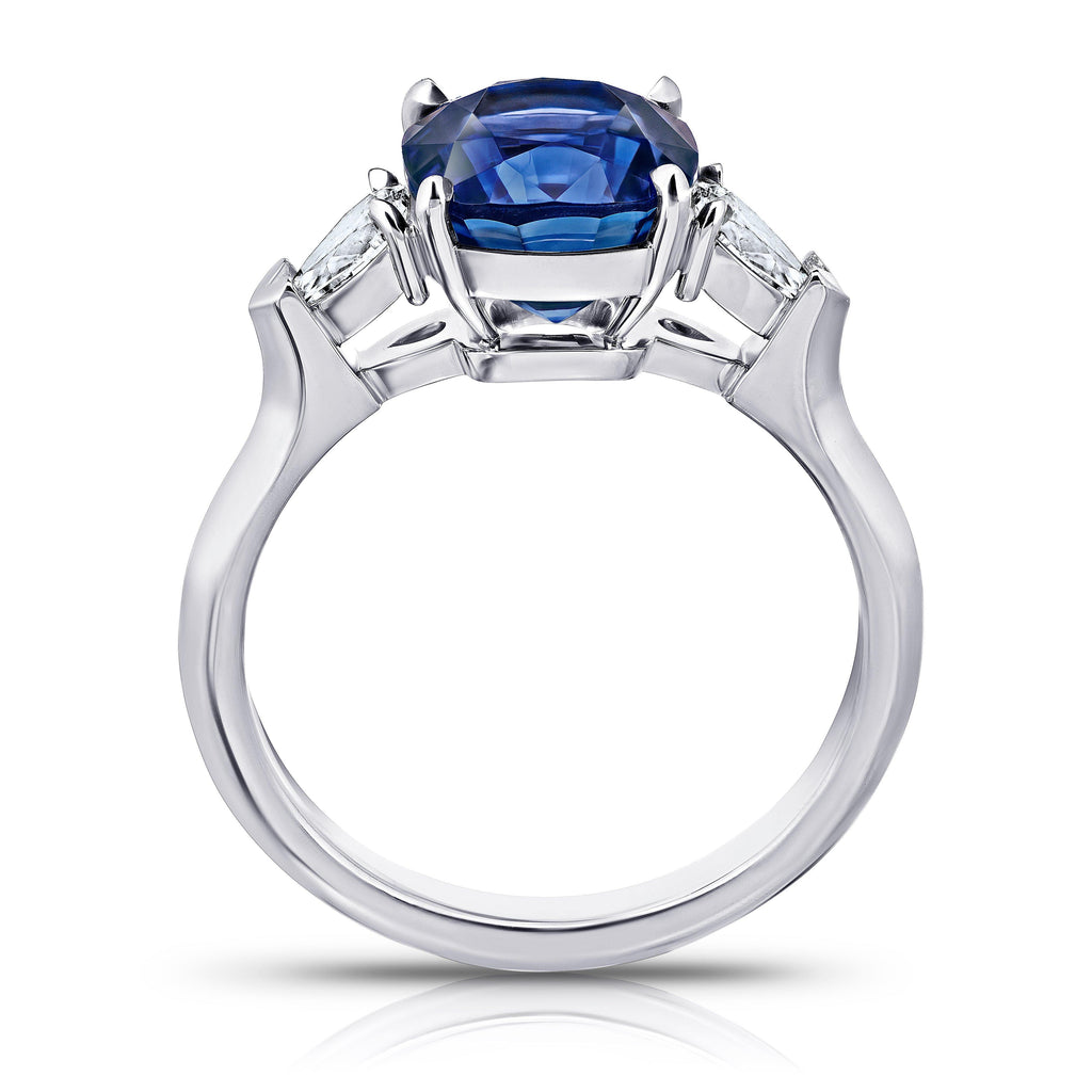4.13 Carat Cushion Blue Sapphire and Diamond Ring - David Gross Group