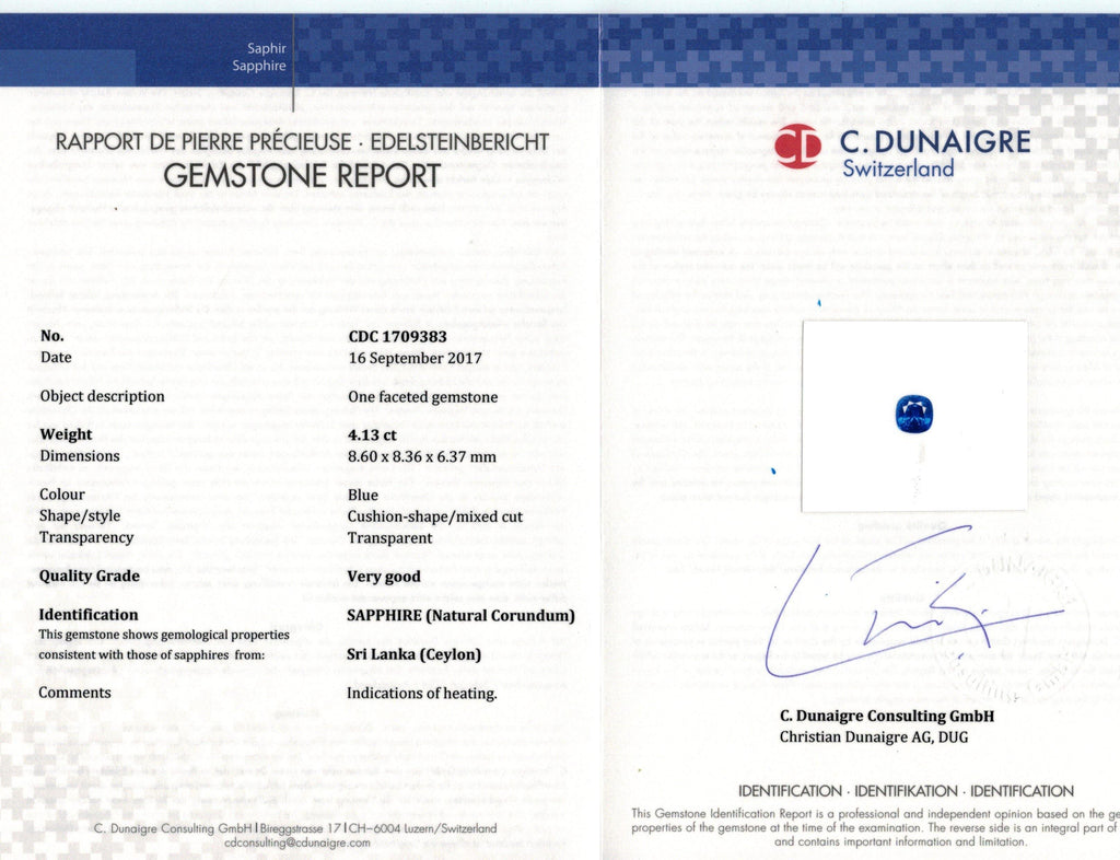 4.13 Carat Cushion Blue Sapphire and Diamond Ring - David Gross Group