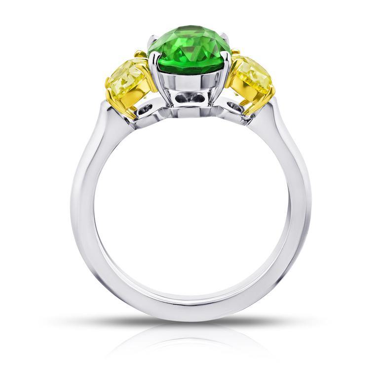 3.02 Carat Oval Green Tsavorite and Diamond Ring - David Gross Group