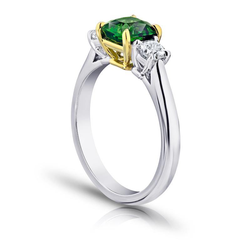 1.58 Carat Cushion Green Tsavorite Ring - David Gross Group