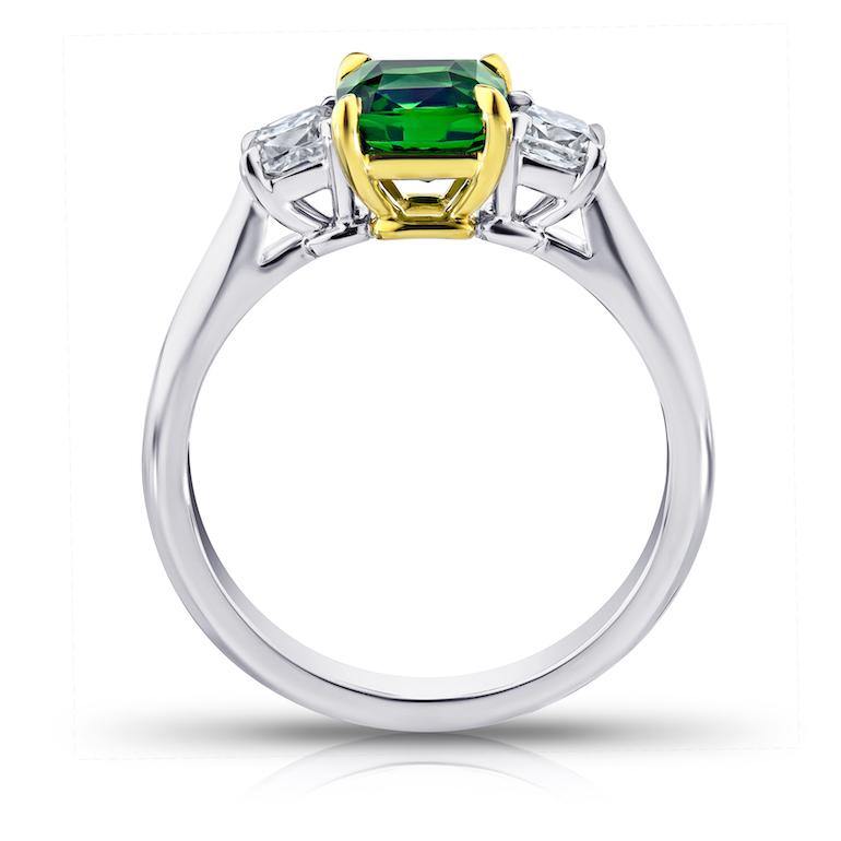 1.58 Carat Cushion Green Tsavorite Ring - David Gross Group