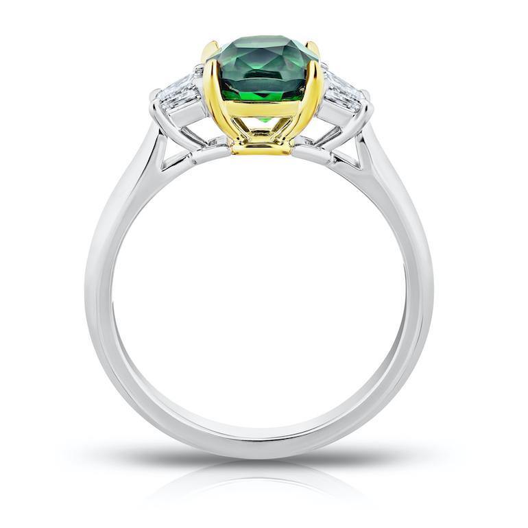 1.93 Carat Cushion Green Tsavorite Ring - David Gross Group