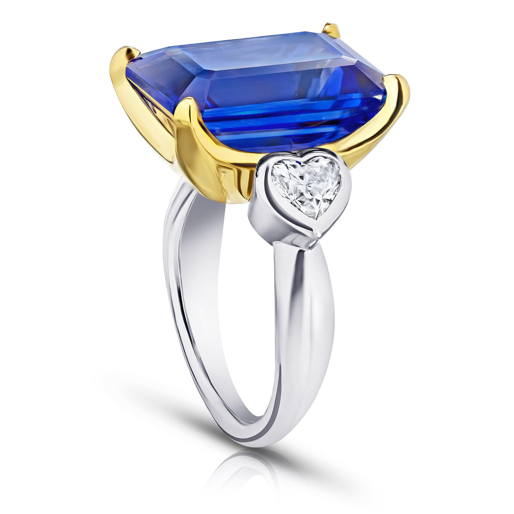 13.97 Carat Emerald Cut Blue Tanzanite and Diamond Ring - David Gross Group