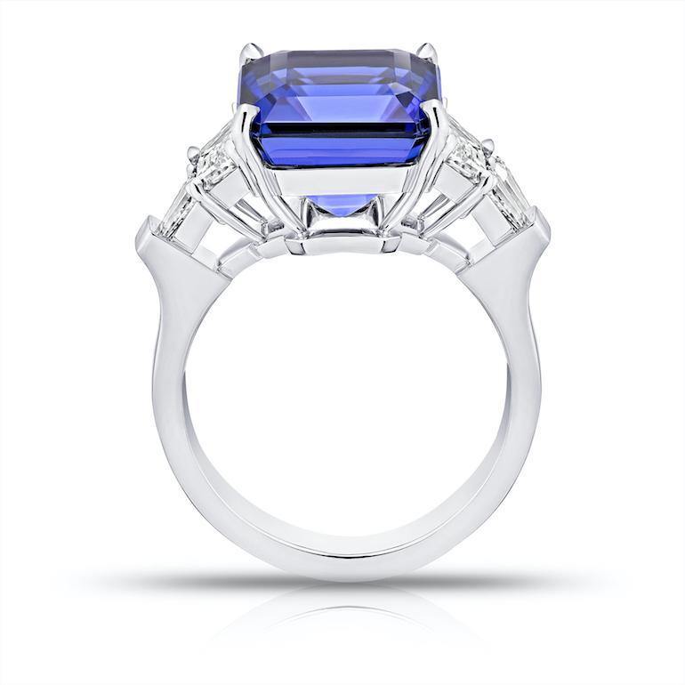 7.25 Carat Asscher Cut Blue Tanzanite and Diamond Ring - David Gross Group