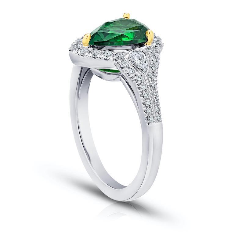 2.23 Carat Pear Shape Green Tsavorite and Diamond Ring - David Gross Group