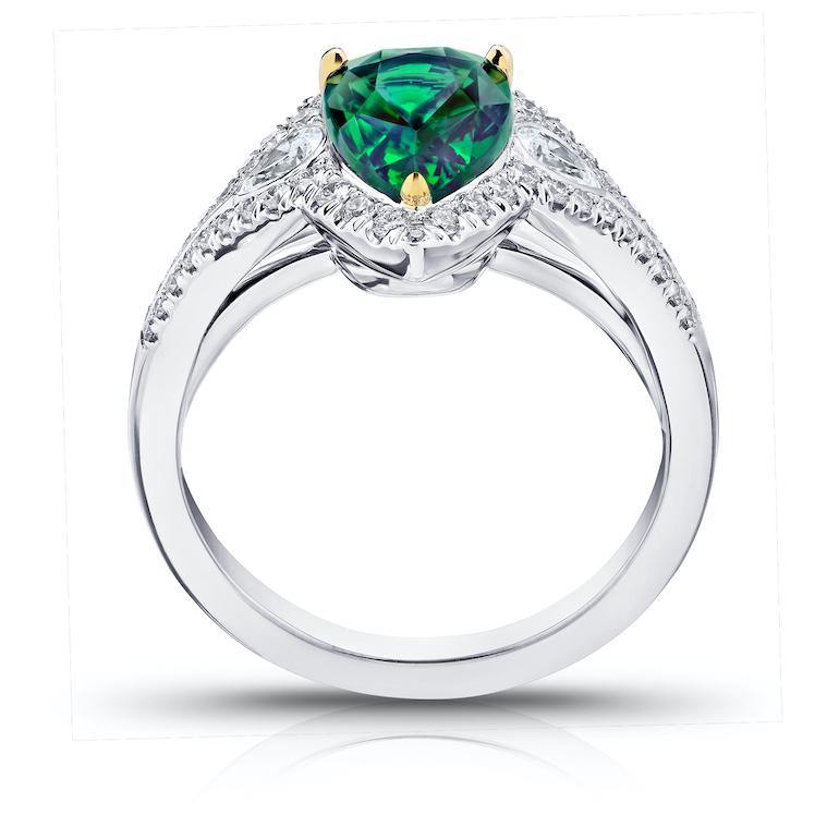 2.23 Carat Pear Shape Green Tsavorite and Diamond Ring - David Gross Group