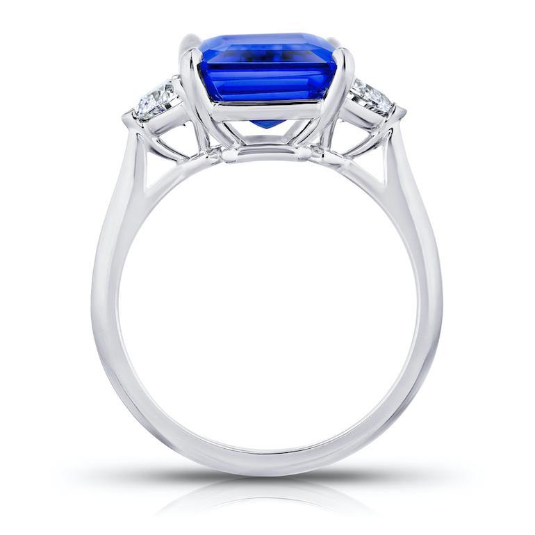6.29 Carat Emerald Cut Blue Tanzanite and Diamond Ring - David Gross Group